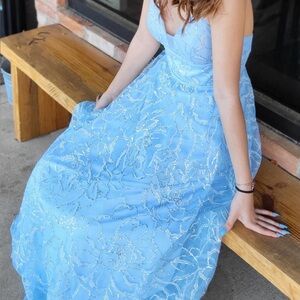 David's Bridal Light Blue Floral Gown